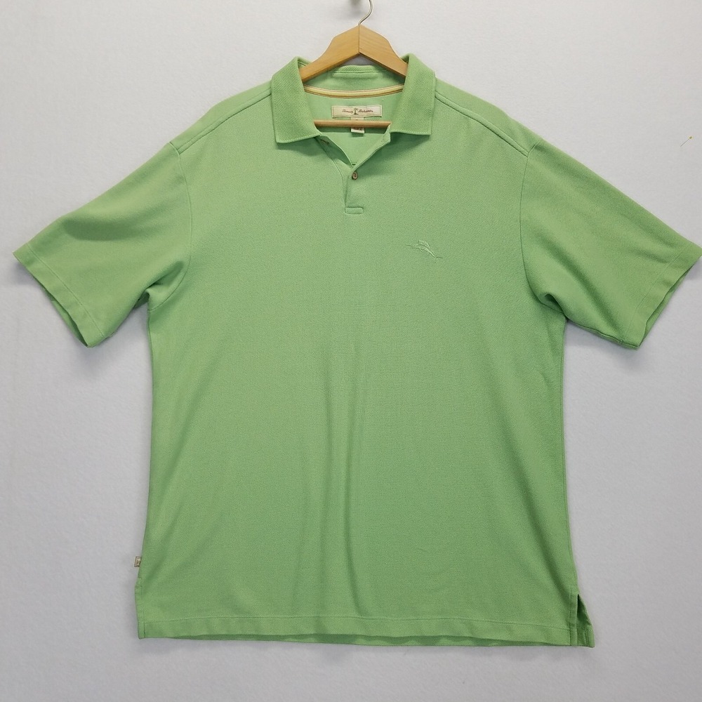 Vintage 90s Tommy Bahama Polo Shirt Men XL Green Textured Pima Cotton Knit